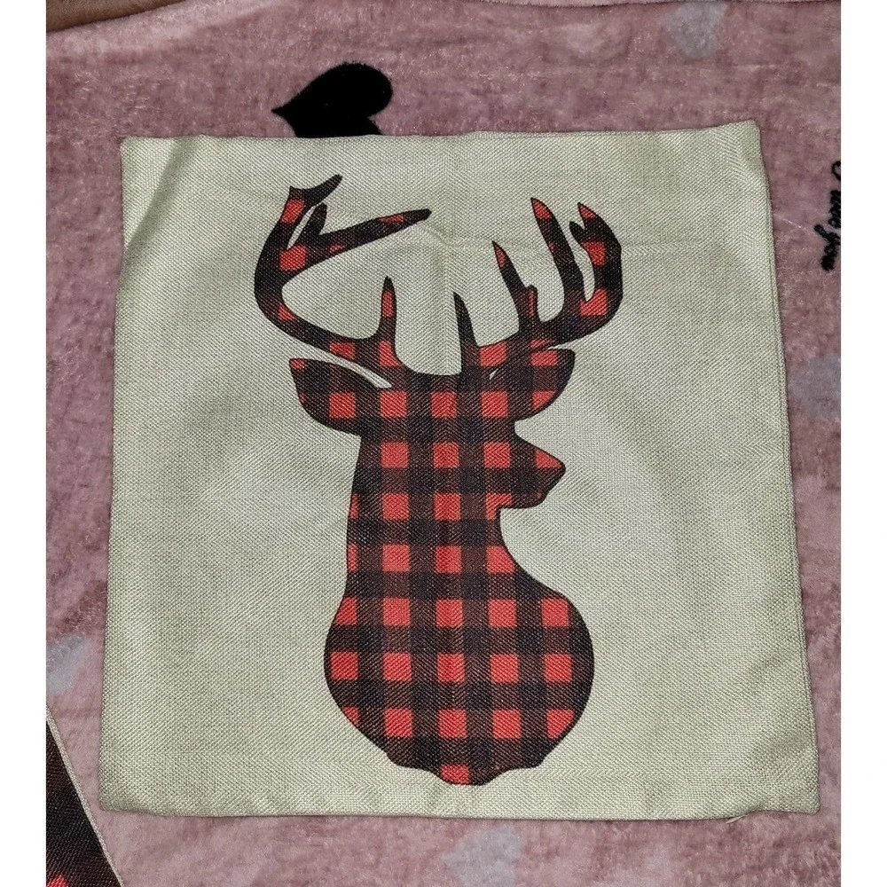3 pillow covers Christmas plaid red & black